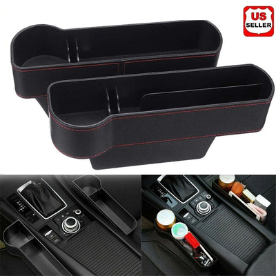 2 Pack PU Leather Catch Caddy Car Seat Console Gap Filler Side Pocket Organizer, 2 in 1 Car Seat Gap Organizer, 2 Set Car Seat Crevice Storage Box, Universal Fit All Cars