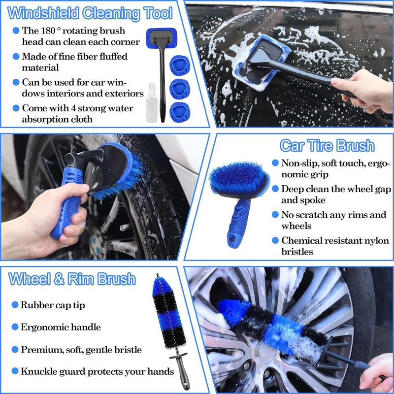 26Pcs Car Detailing Brush Set Car Detailing Kit Car Detailing Brushes, Car Cleaning Kit, Car Windshield Cleaning Tool, Professional Car Care Kit - Car Wash Brush Kit for Interior Exterior Wheels