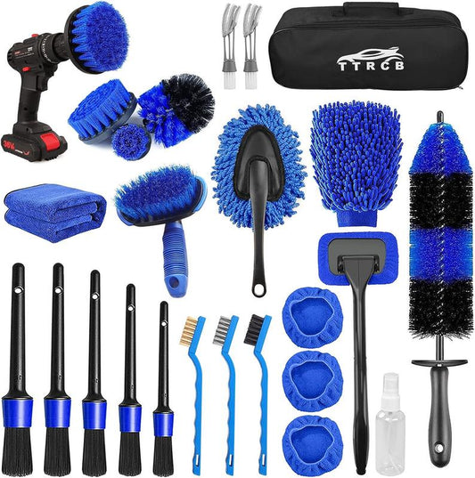 26Pcs Car Detailing Brush Set Car Detailing Kit Car Detailing Brushes, Car Cleaning Kit, Car Windshield Cleaning Tool, Professional Car Care Kit - Car Wash Brush Kit for Interior Exterior Wheels